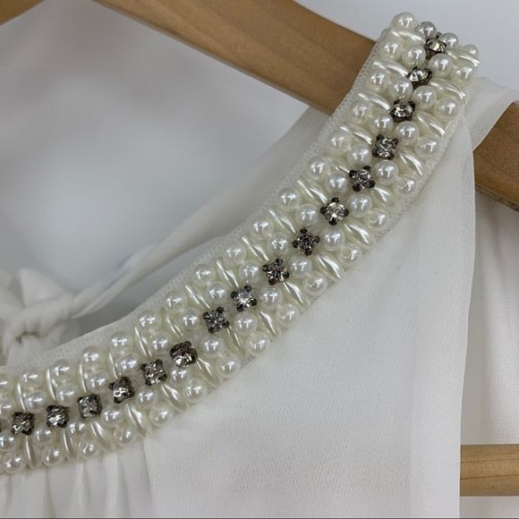 Soprano Swing Dress 9269 Small Chiffon White Beade - Picture 6 of 8